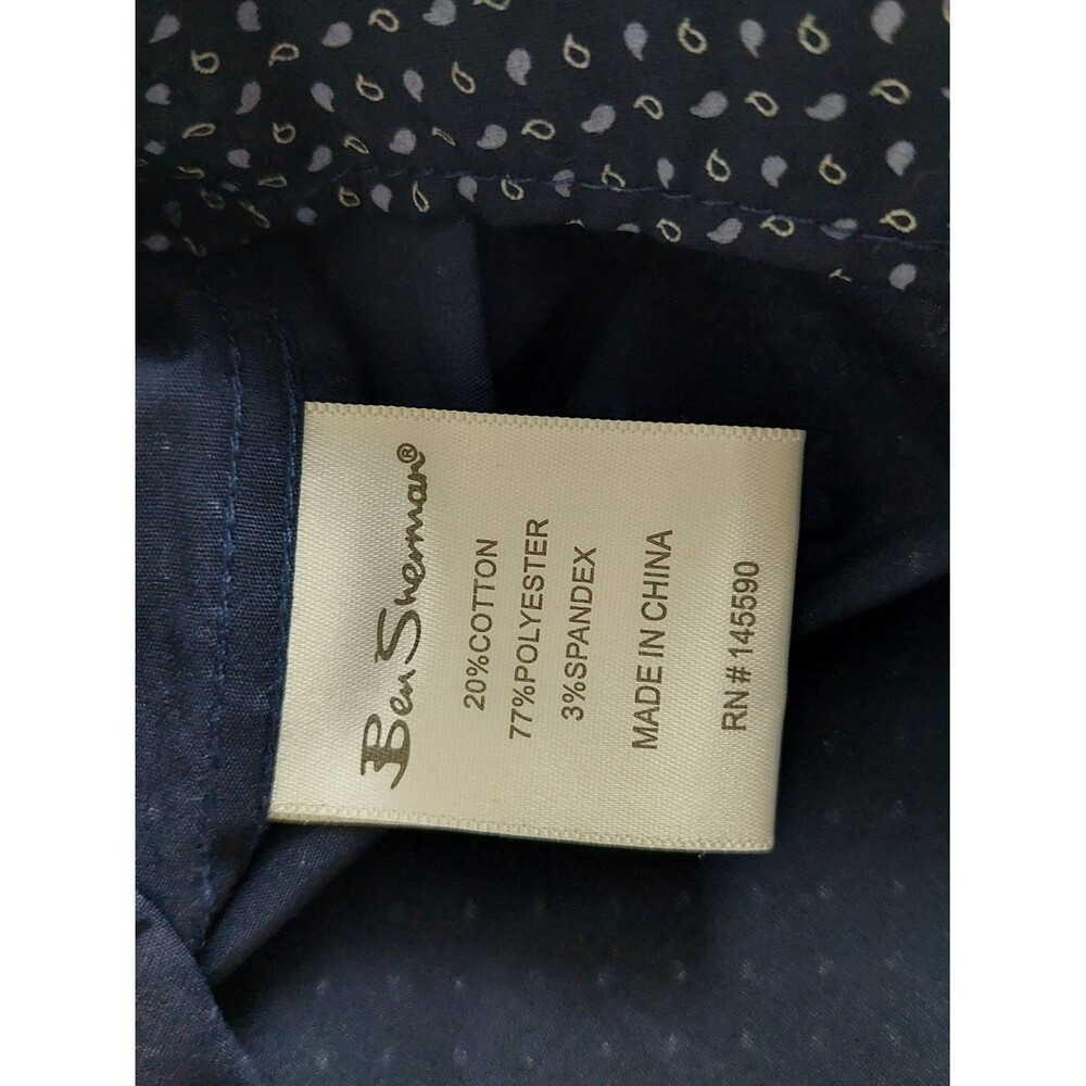 NWT Ben Sherman Men’s Slim Fit Stretch Paisley Button Down Shirt Navy L - Picture 6 of 9